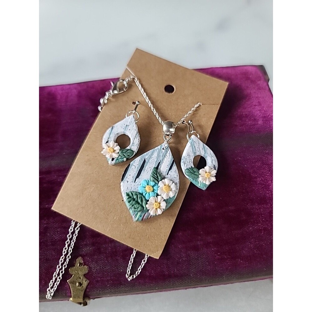 925 Multicolored Floral Polymer Clay Jewelry Set, NEW